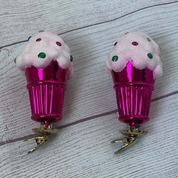 Ice Cream Cone Christmas Tree Ornament Set of 2 with Clips Plastic 5"L - Picture 3 of 16